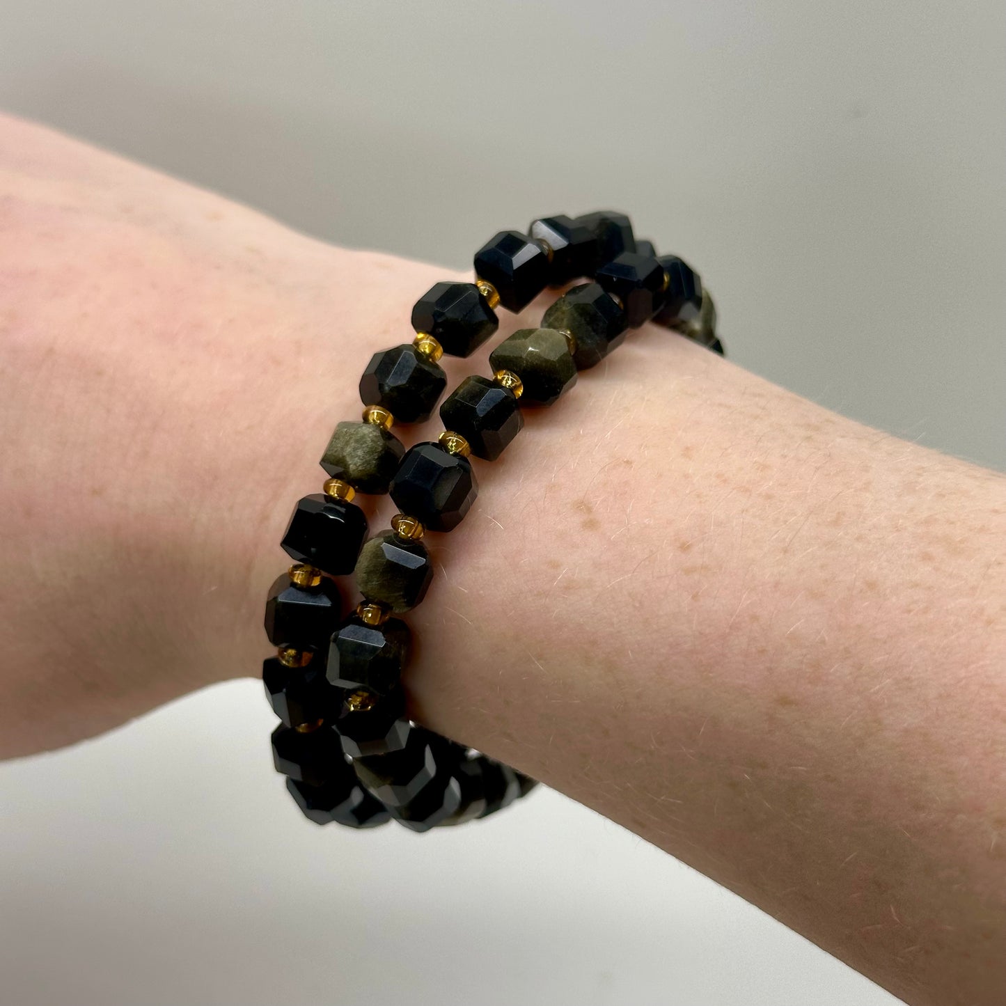 Gold Sheen Obsidian Cubed Bracelets