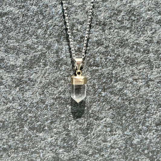Gold Plated Quartz Point Pendant