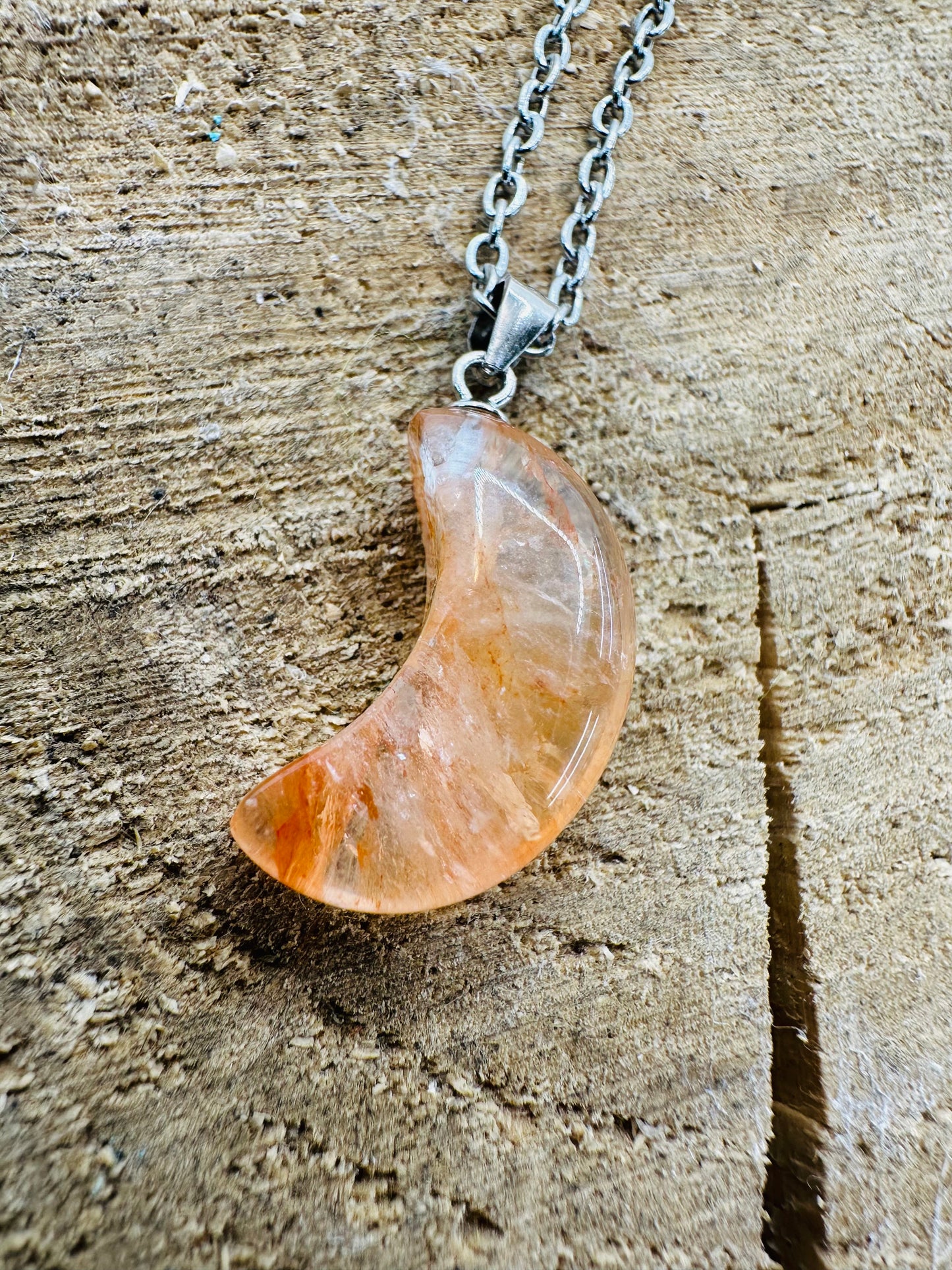 925 Fire Quartz Moon Pendant