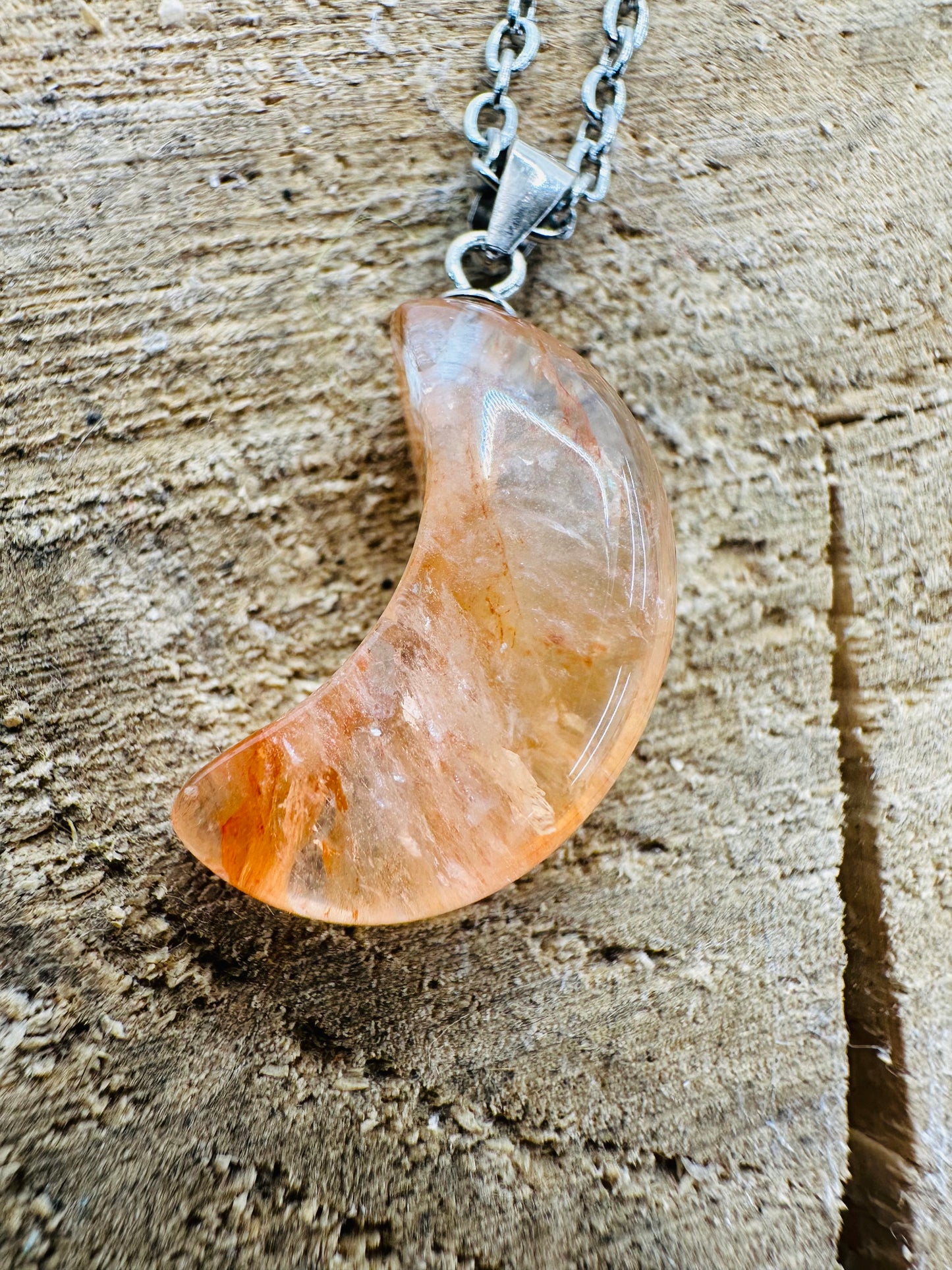 925 Fire Quartz Moon Pendant