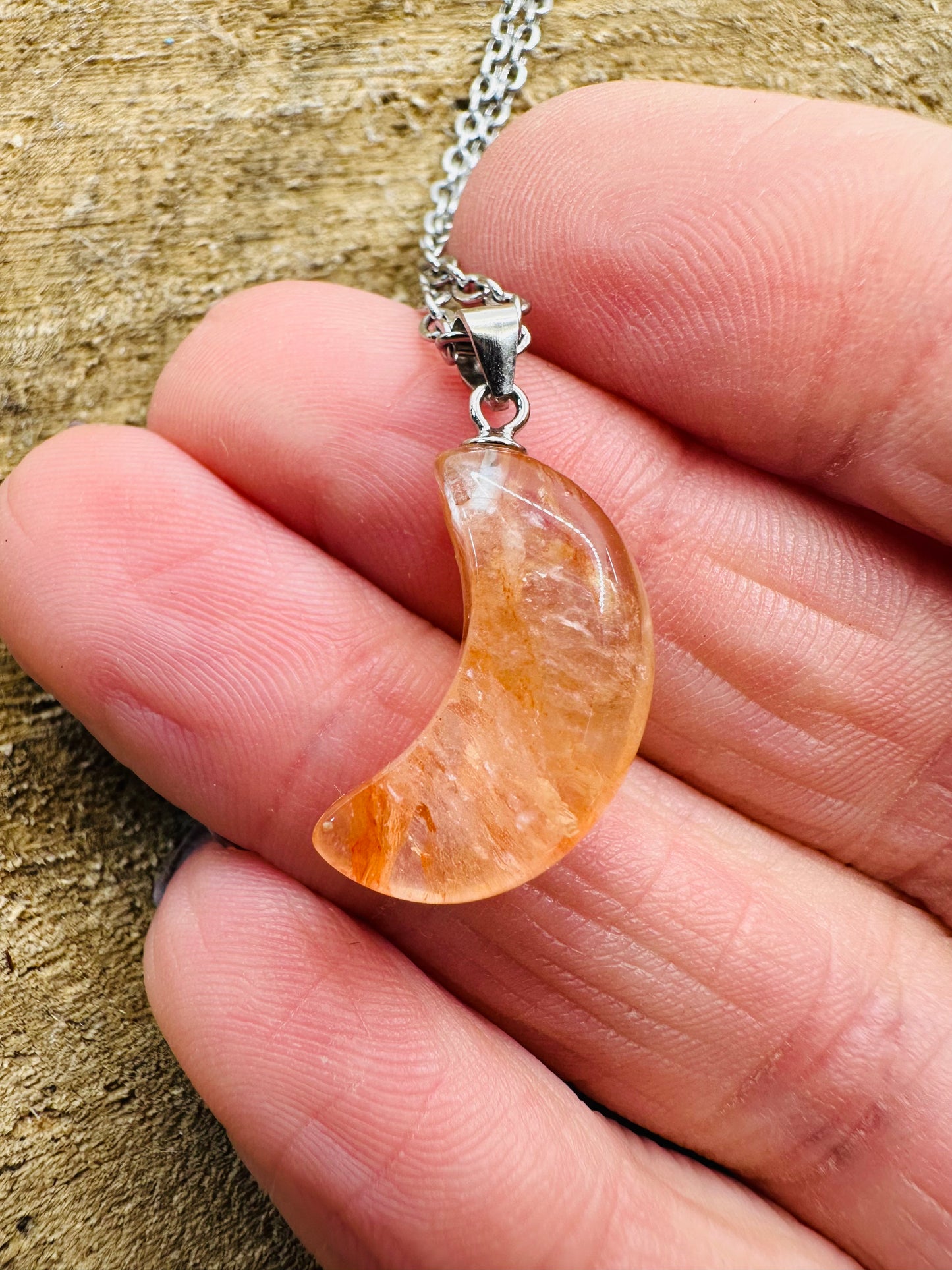 925 Fire Quartz Moon Pendant