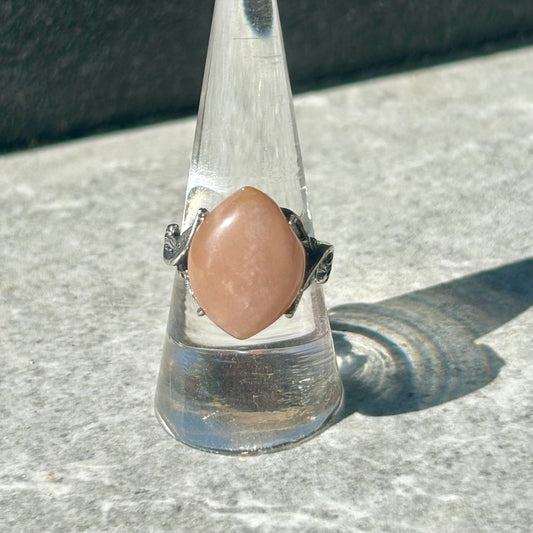 Peach Moonstone Adjustable 925 Ring