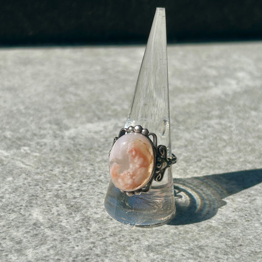 Flower Agate & Carnelian Adjustable 925 Rings