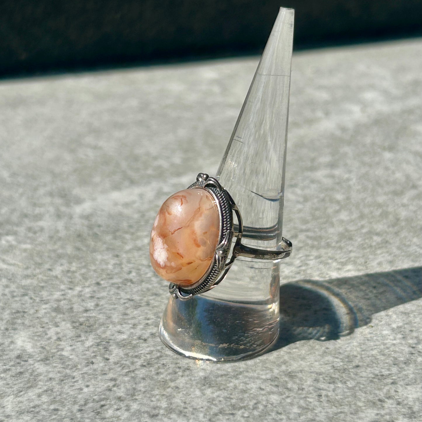 Flower Agate & Carnelian Adjustable 925 Rings