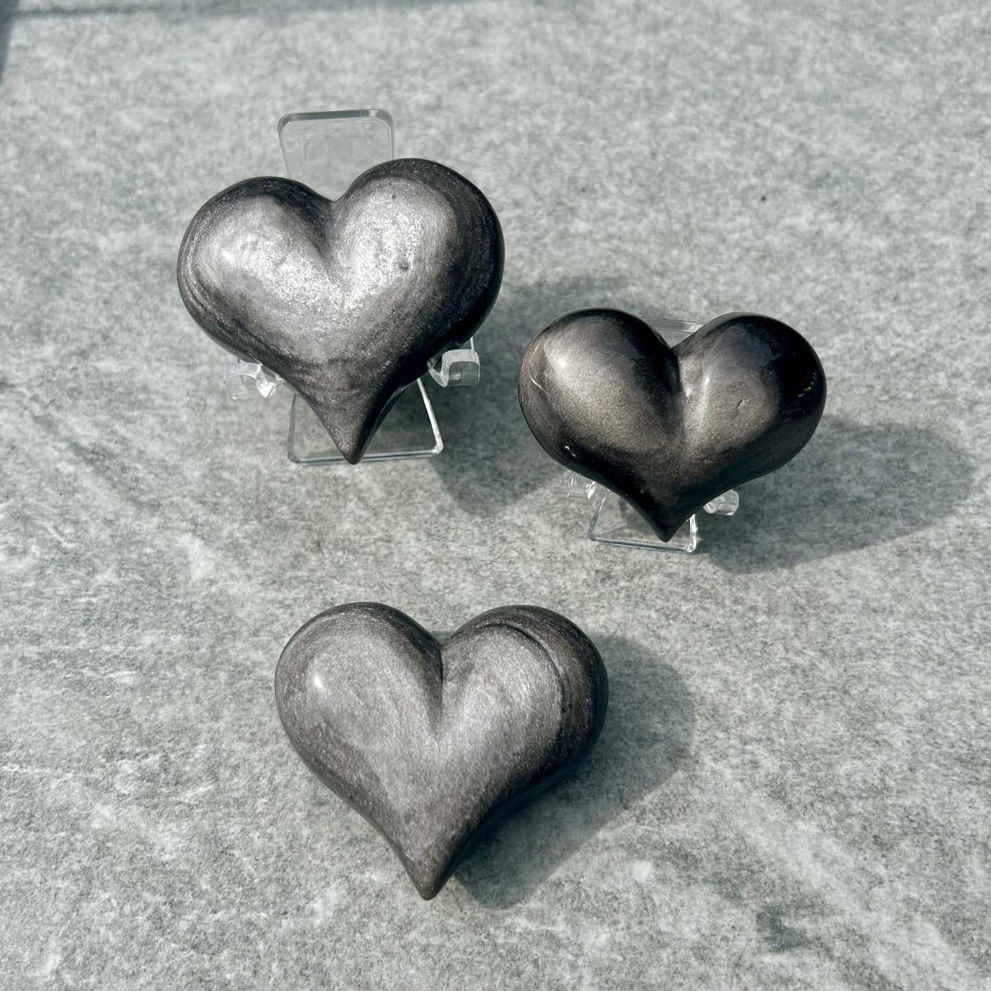 Silver Sheen Obsidian Cheeky Hearts