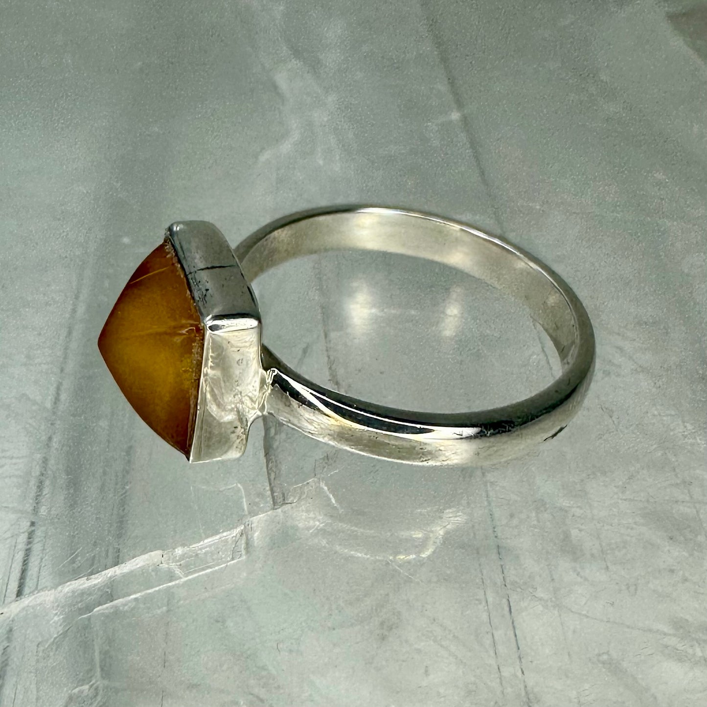 Amber 925 Square Ring (Size N/O)