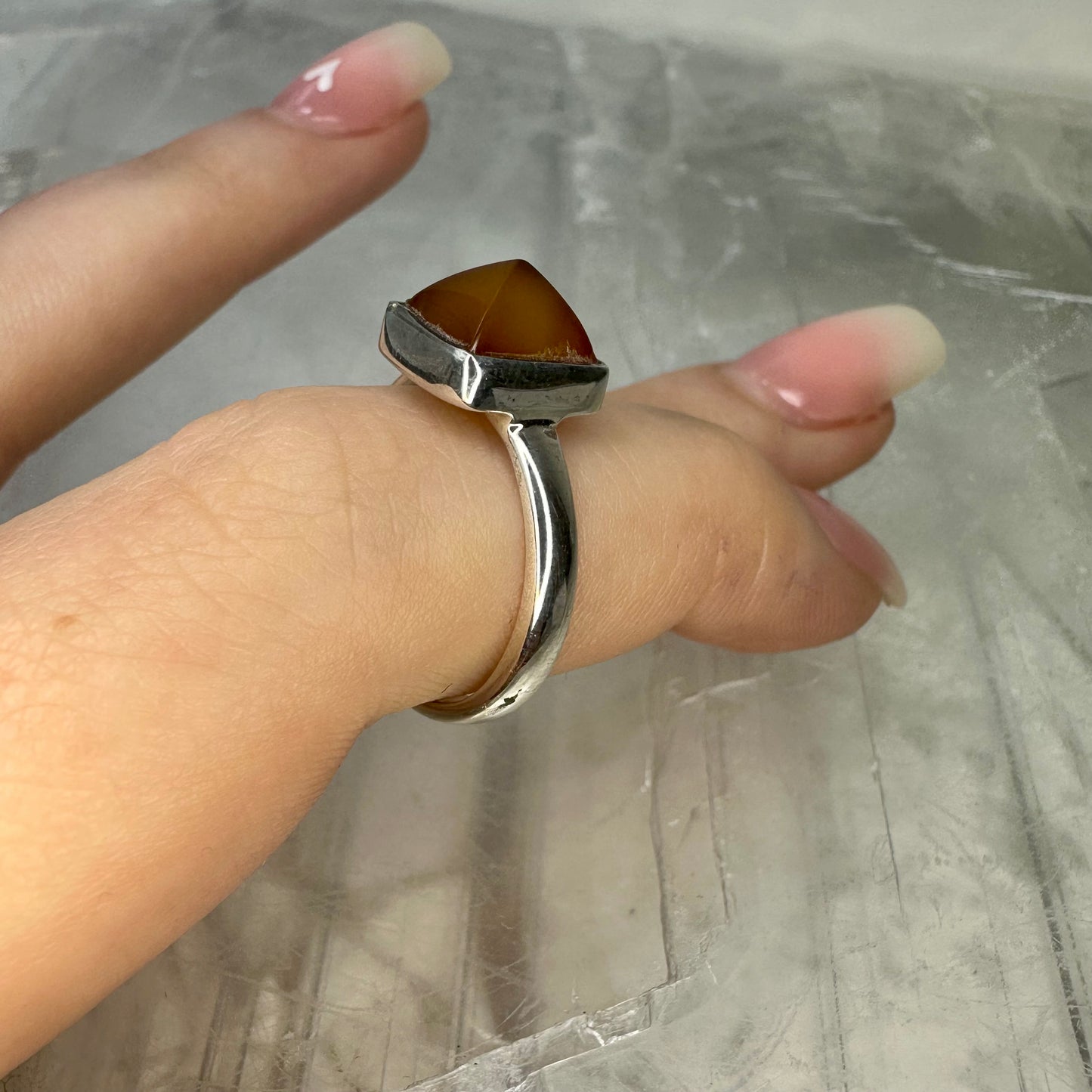 Amber 925 Square Ring (Size N/O)