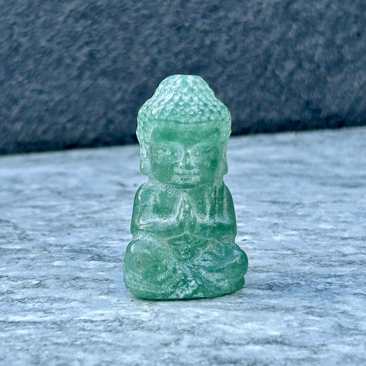 Green Strawberry Quartz Mini Buddha Carving