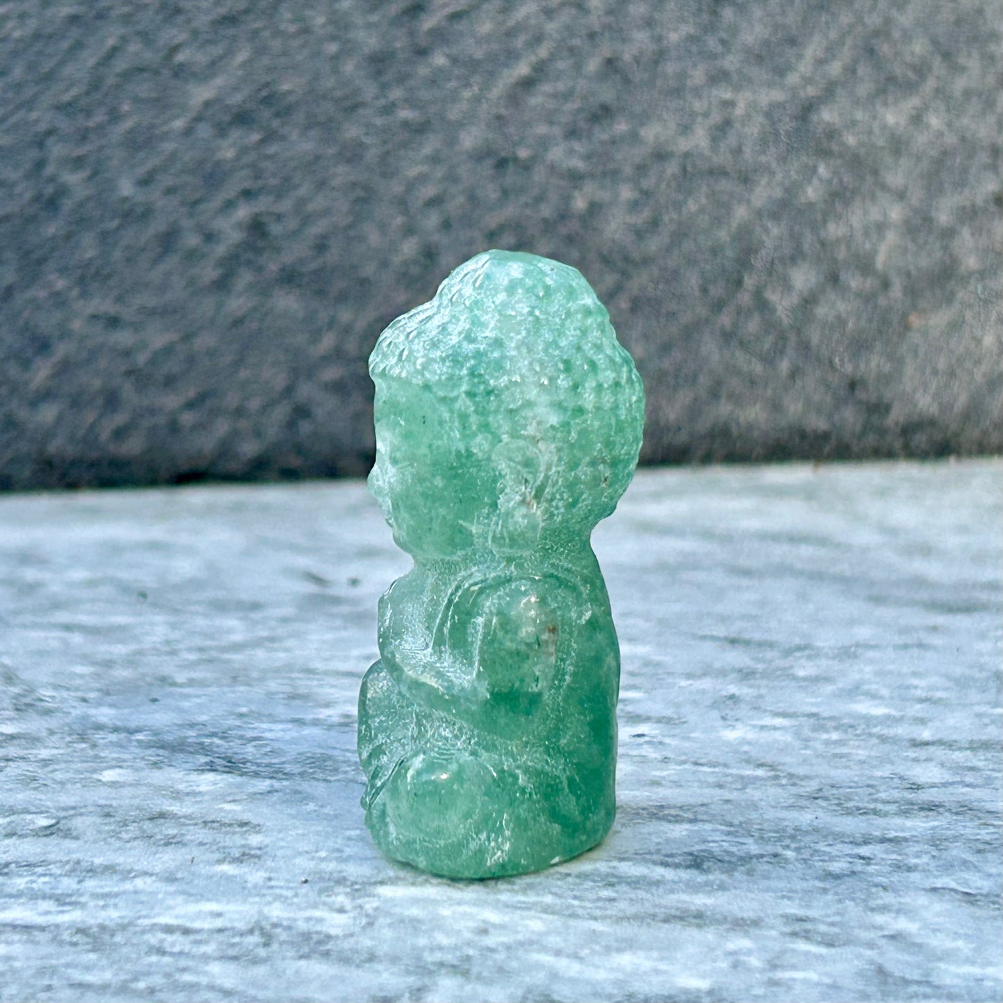 Green Strawberry Quartz Mini Buddha Carving