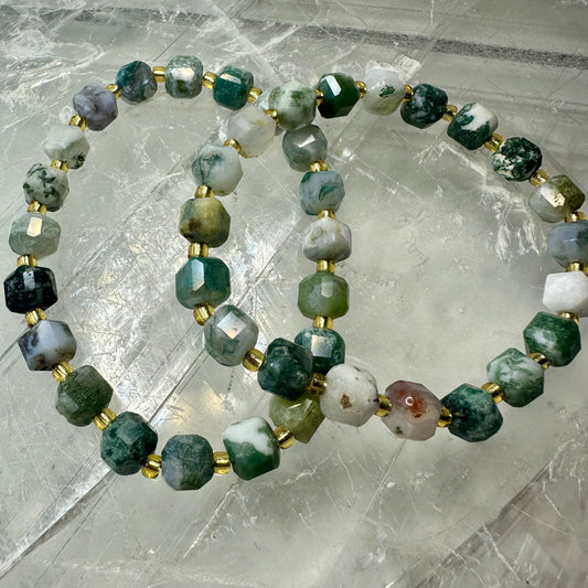 Moss Agate Cubed Bracelets