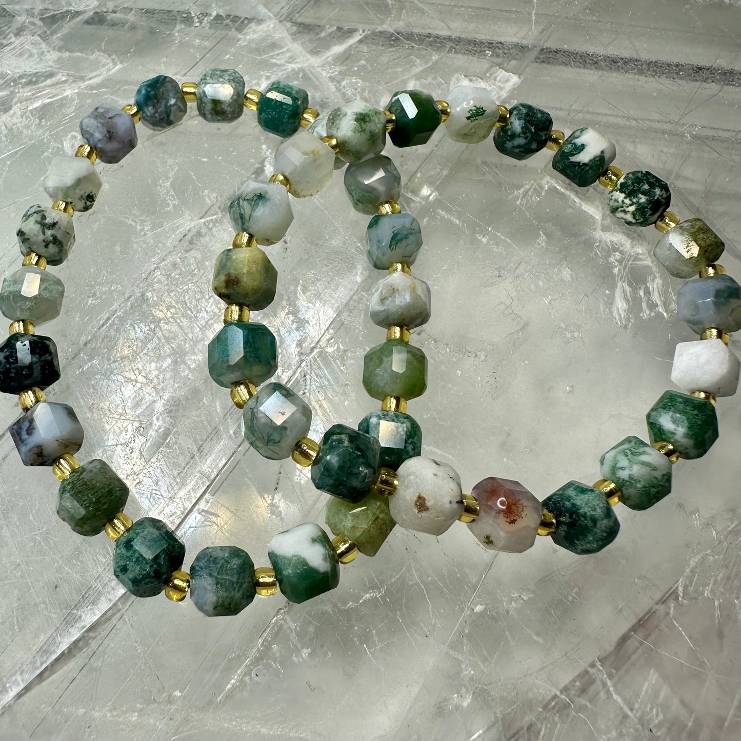 Moss Agate Cubed Bracelets