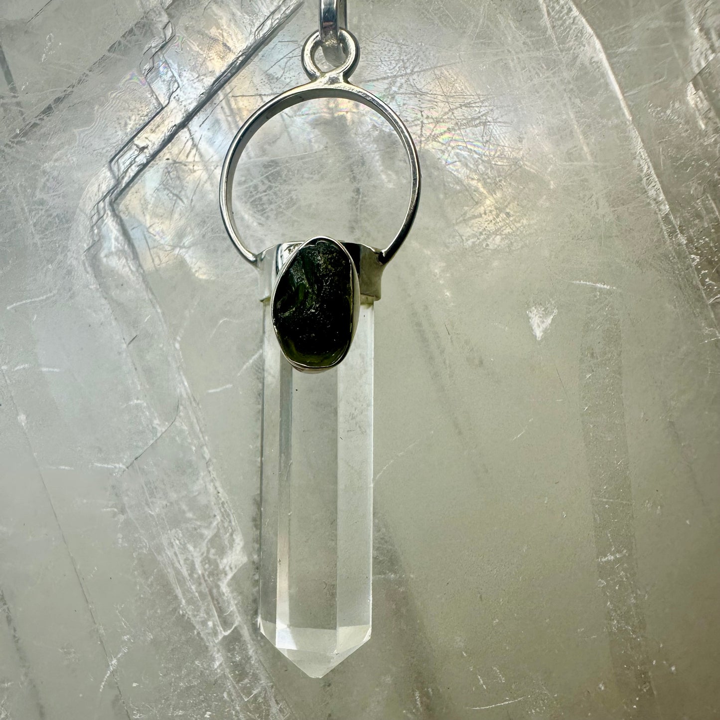 Moldavite & Quartz Pendant (70)