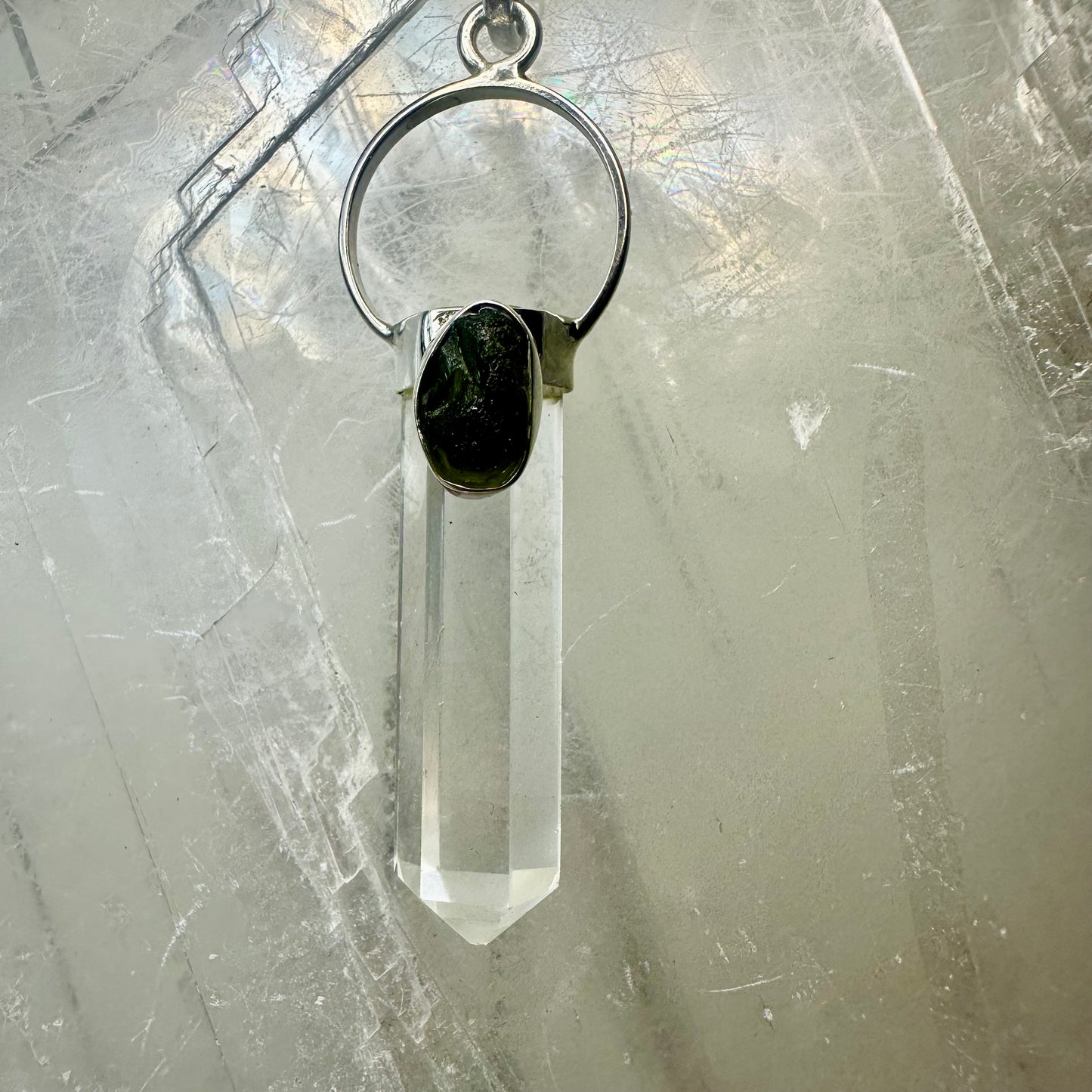 Moldavite & Quartz Pendant (70)