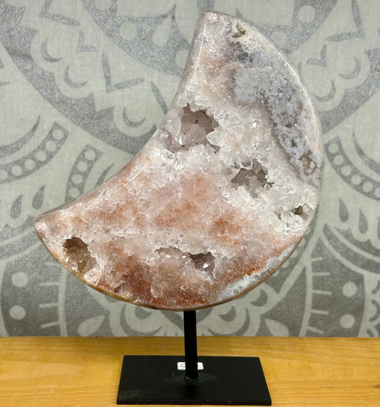 Pink Amethyst Moon On Stand