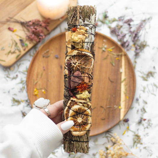 9in Ritual Wand Smudge Stick with Rosemary, Palo Santo and Red Jasper