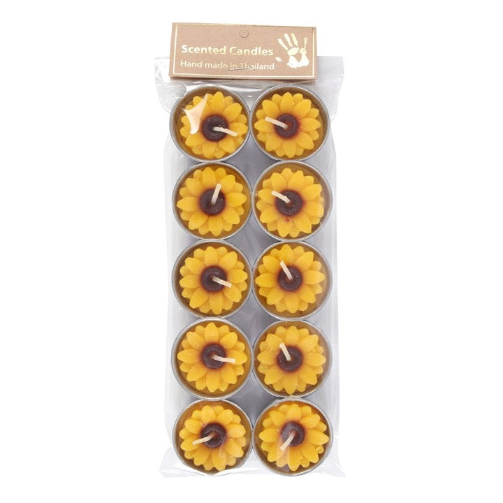 BOX OF 10 YELLOW AND ORANGE SUNFLOWER CANDLES