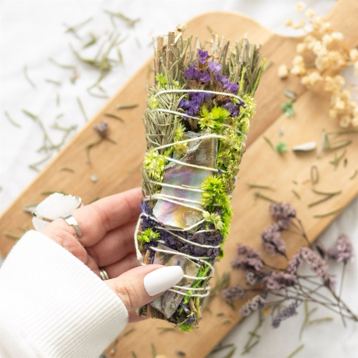 6in Ritual Wand Smudge Stick with Rosemary, Lavender and Abalone