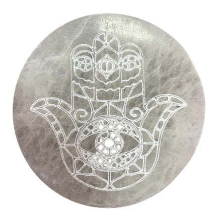 Selenite Hamsa Hand Plate