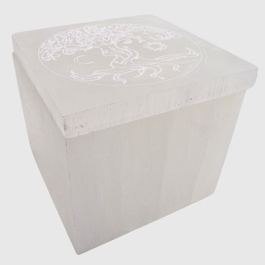 Selenite Tree Of Life Square Trinket Box (8cm)