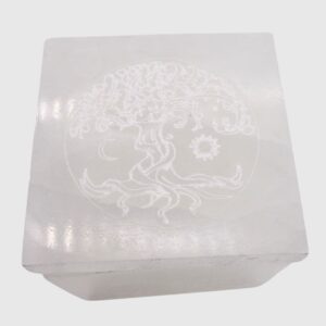 Selenite Tree Of Life Square Trinket Box (8cm)