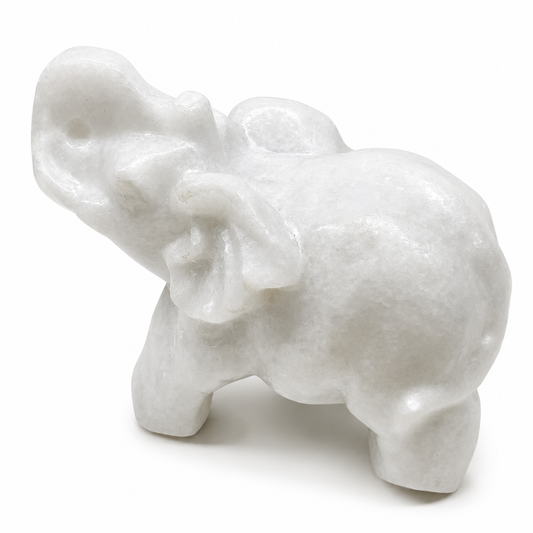 White Jade Elephant Crystal Carving