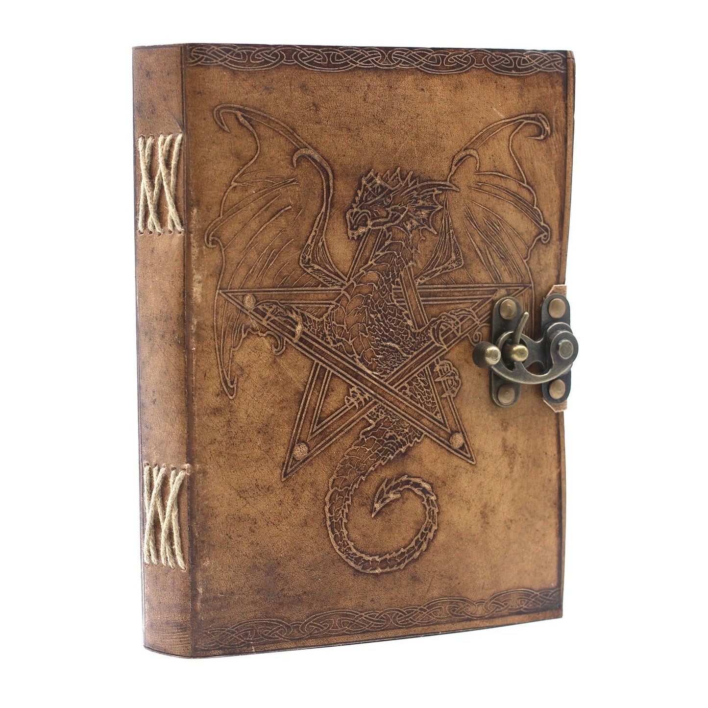 LEATHER DRAGON JOURNAL - Notebook Brass Effect Hinge - 200 Handmade Blank Pages