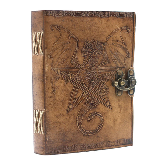 LEATHER DRAGON JOURNAL - Notebook Brass Effect Hinge - 200 Handmade Blank Pages